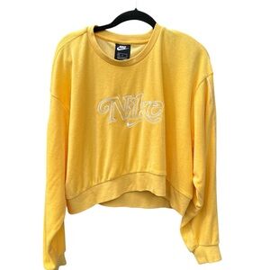 Nike Women's Bright Yellow Cropped Retro Terry Cloth Shirt Size Medium